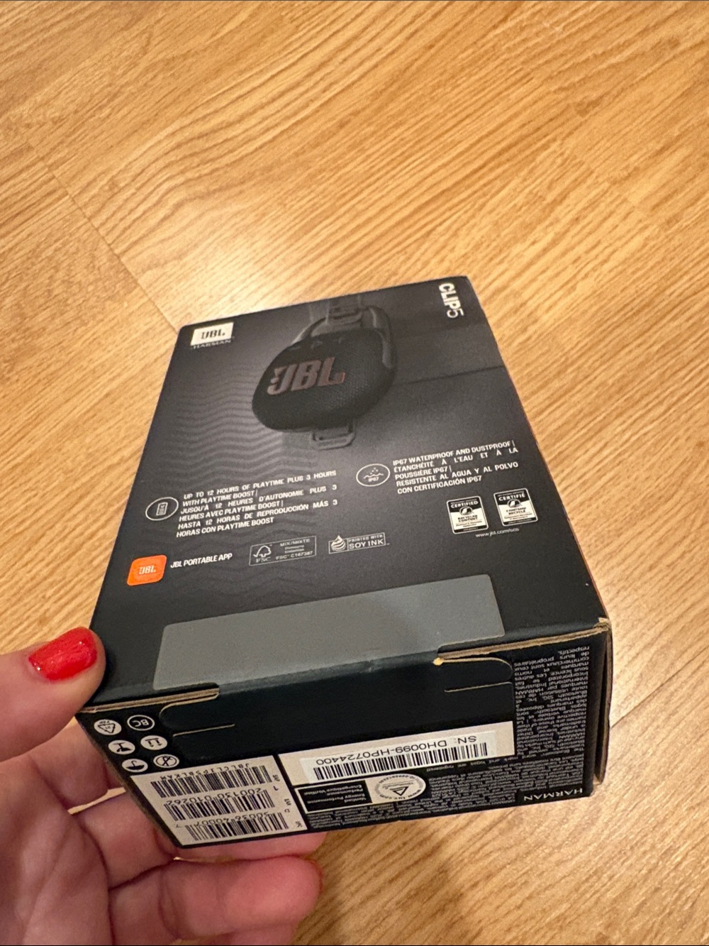 JBL Clip 5 Portable Bluetooth Speaker - Black with Orange Logo - Picture 3 of 4